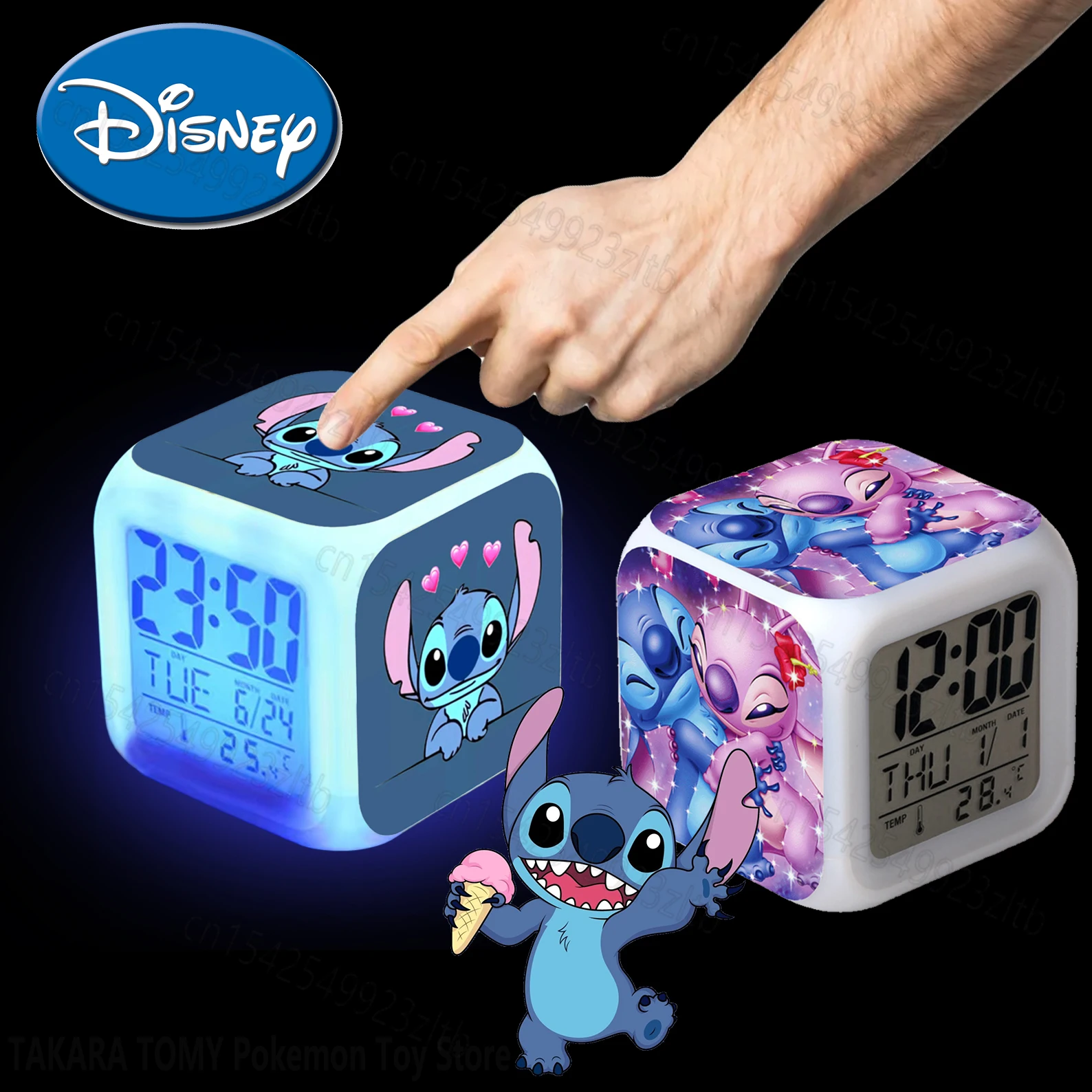 thumbnail image 2 of Despertador de Disney Stitch con luz nocturna que cambia de color, 7 luces LED, anime Lilo & Stitch, decoración de escritorio para el hogar, regalo de cumpleaños para niños, 2 of 5
