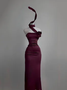 Sexy Strapless Backless Long Dress Women 2025 Summer Fashion Ribbon Flower Party Evening Dresses Elegant Sleeveless Bodycon Robe 1
