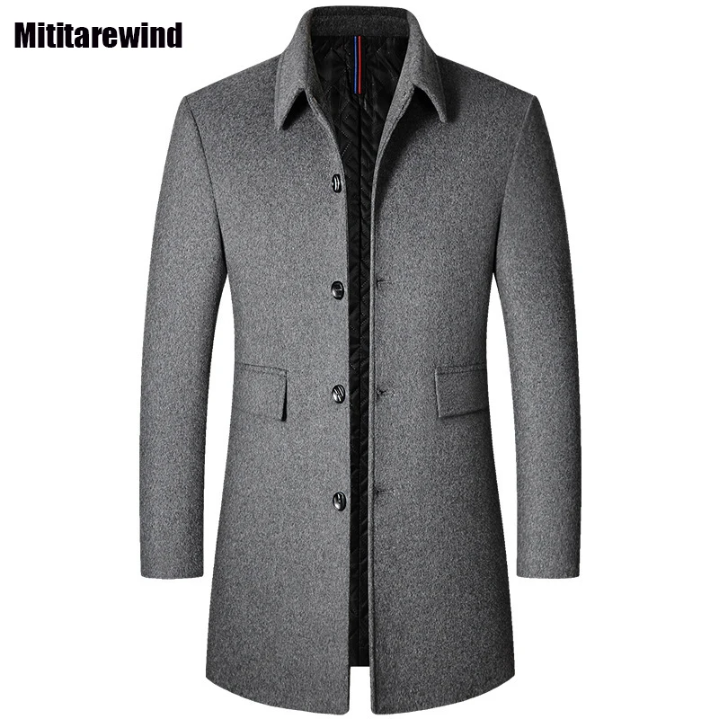 

Korean Fashion Male Coat Autumn Winter Smart Causal Mid Long Coat Button Thicken 40% Wool Blends Jacket Young Gray Overcoat Men