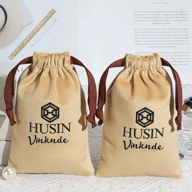 100pcs Custom Logo Jewelery Velvet Drawstring Bag Soft Champagne Velvet Suede Pouches Packaging for Wedding Party Gift Organizer 2