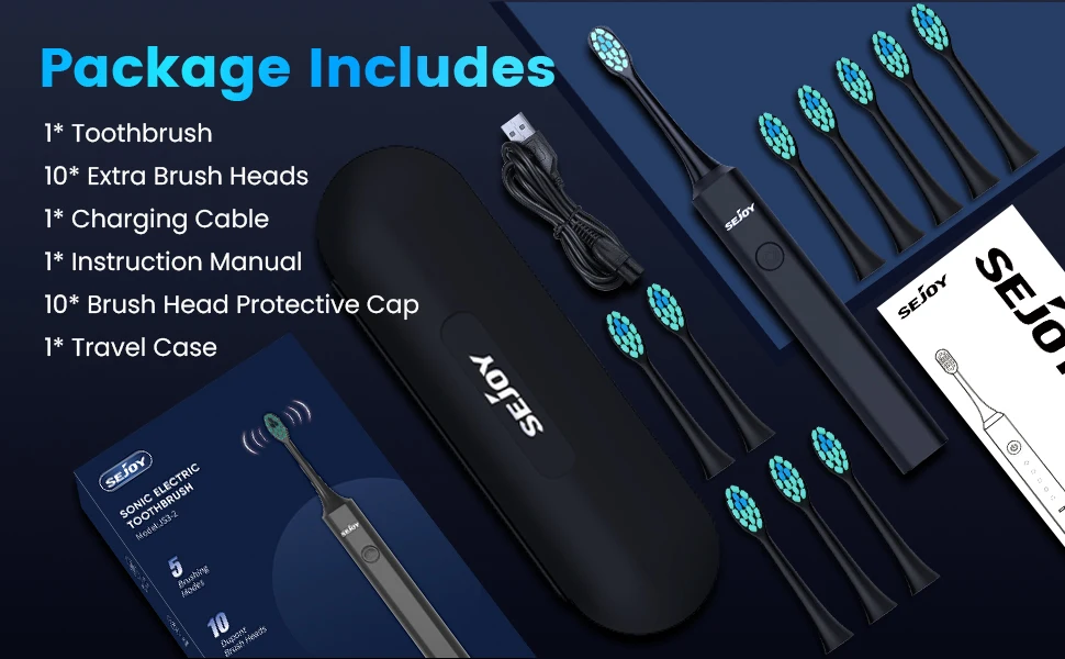 Description Picture 4 of itemSEJOY Oral Cleaning Sonic Electric Toothbrush Personal Care Appliances IPX7 3 Modes Smart Rechargeable Automatic Toothbrush