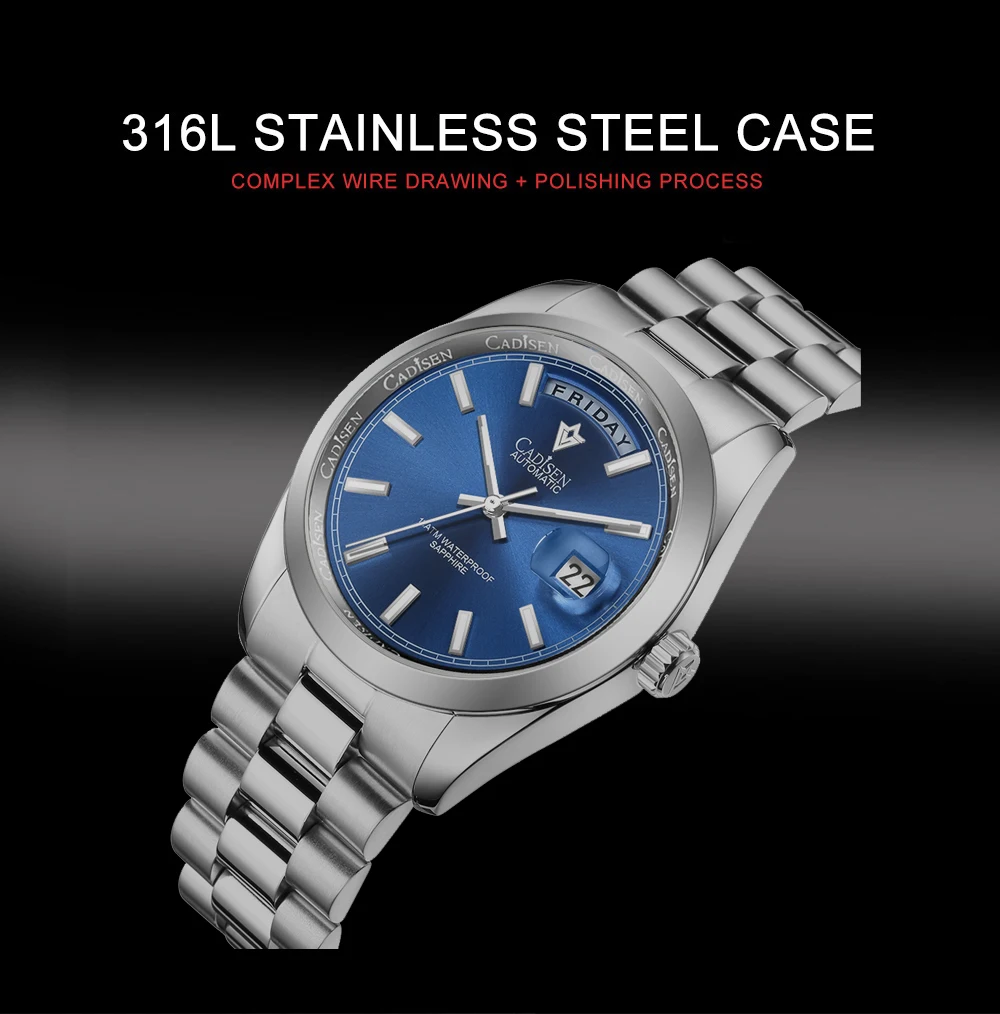 CADISEN Watch for Men 2022 New C8203 Japan Miyota-8285 Movement Mechanical Watches Stainless Steel Waterproof Automatic Watches