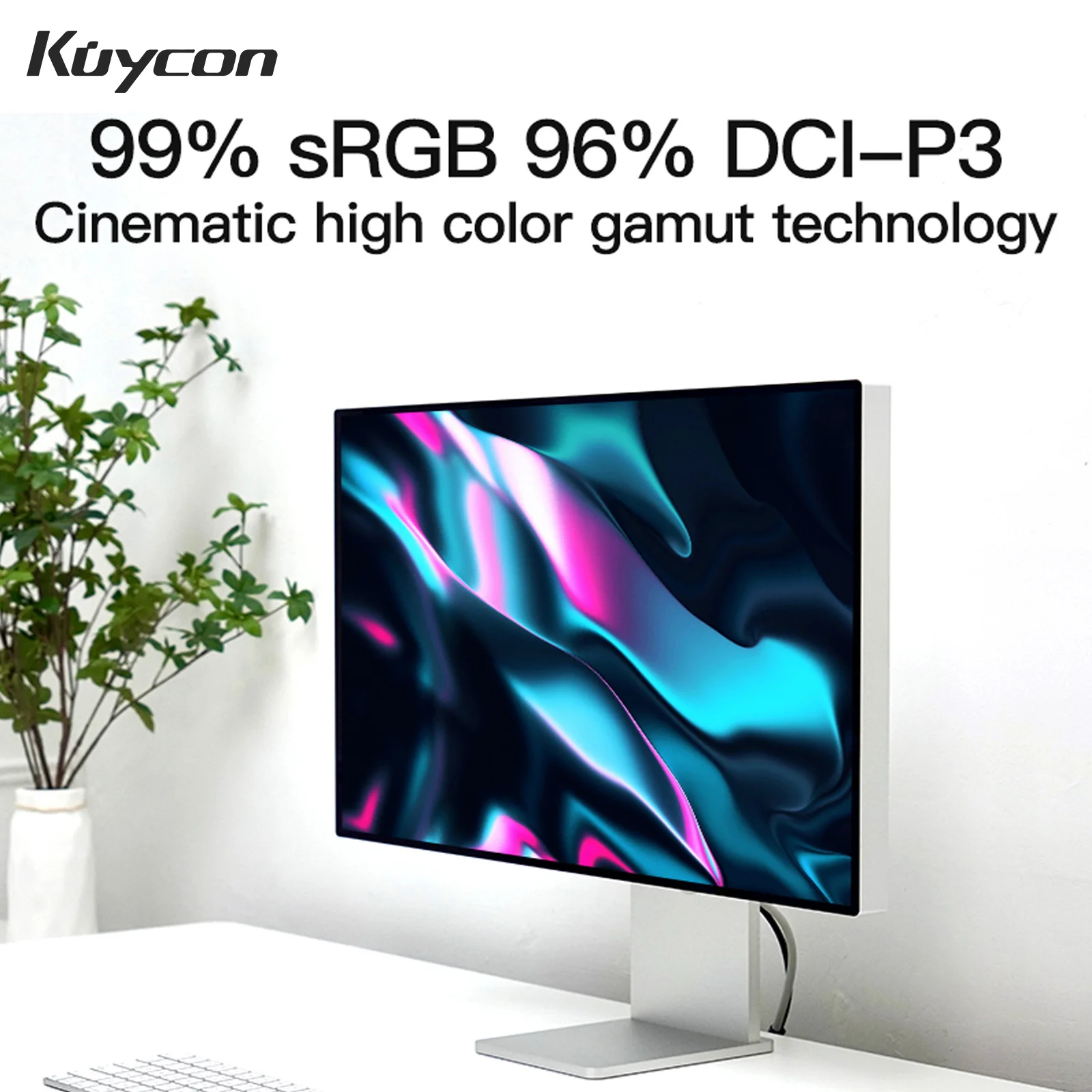 Kuycon P27G 데스크탑 모니터 27인치 알루미늄 합금 HDMI 어댑티브 4K 컴퓨터 디스플레이 99%sRGB VESA 적응형 LED LCD 스크린