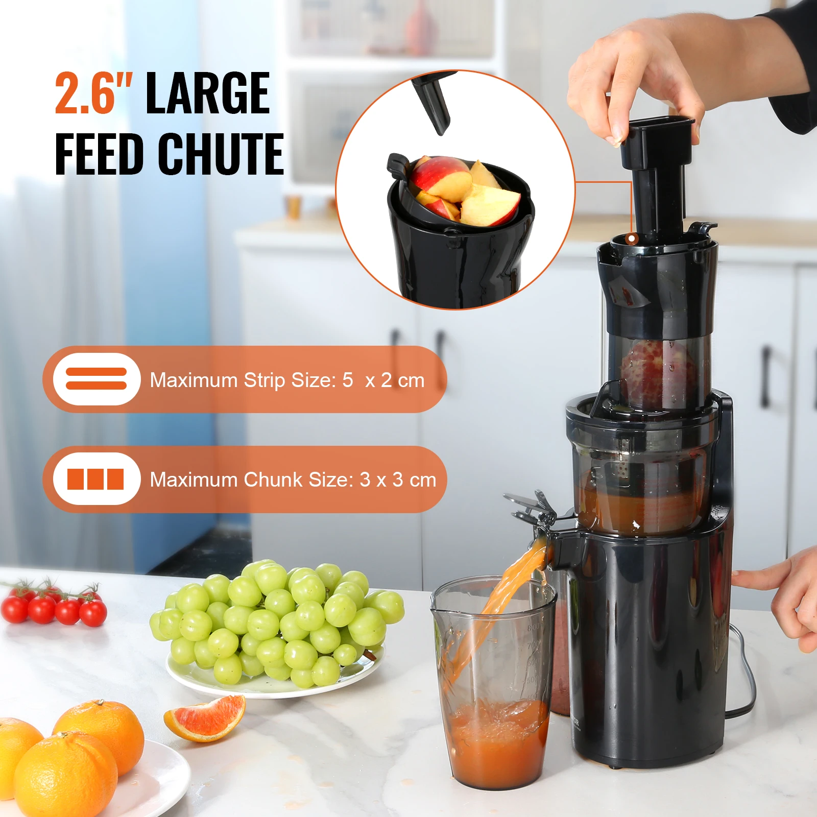 VEVOR Masticating Juicer Cold Press Juicer Machine 2.6" Large Feed Chute Slow Juicer Juice Extractor Maker with High Juice Yield 4