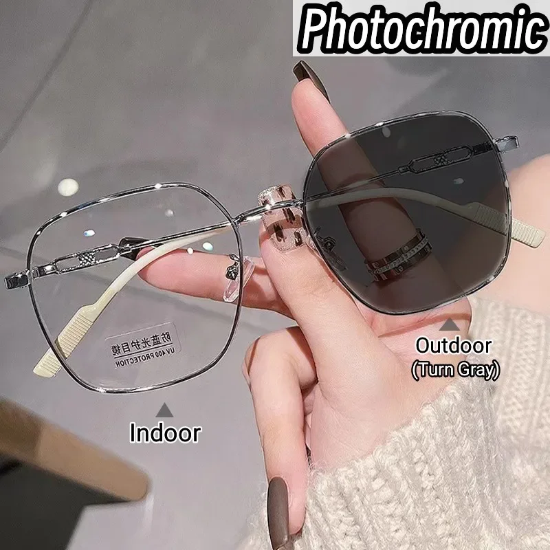 

Vintage Square Frame Photochromic Myopia Glasses Unisex Changing Color UV Shades Sunglasses Women Minus Diopter Eyewear 0to -4.0