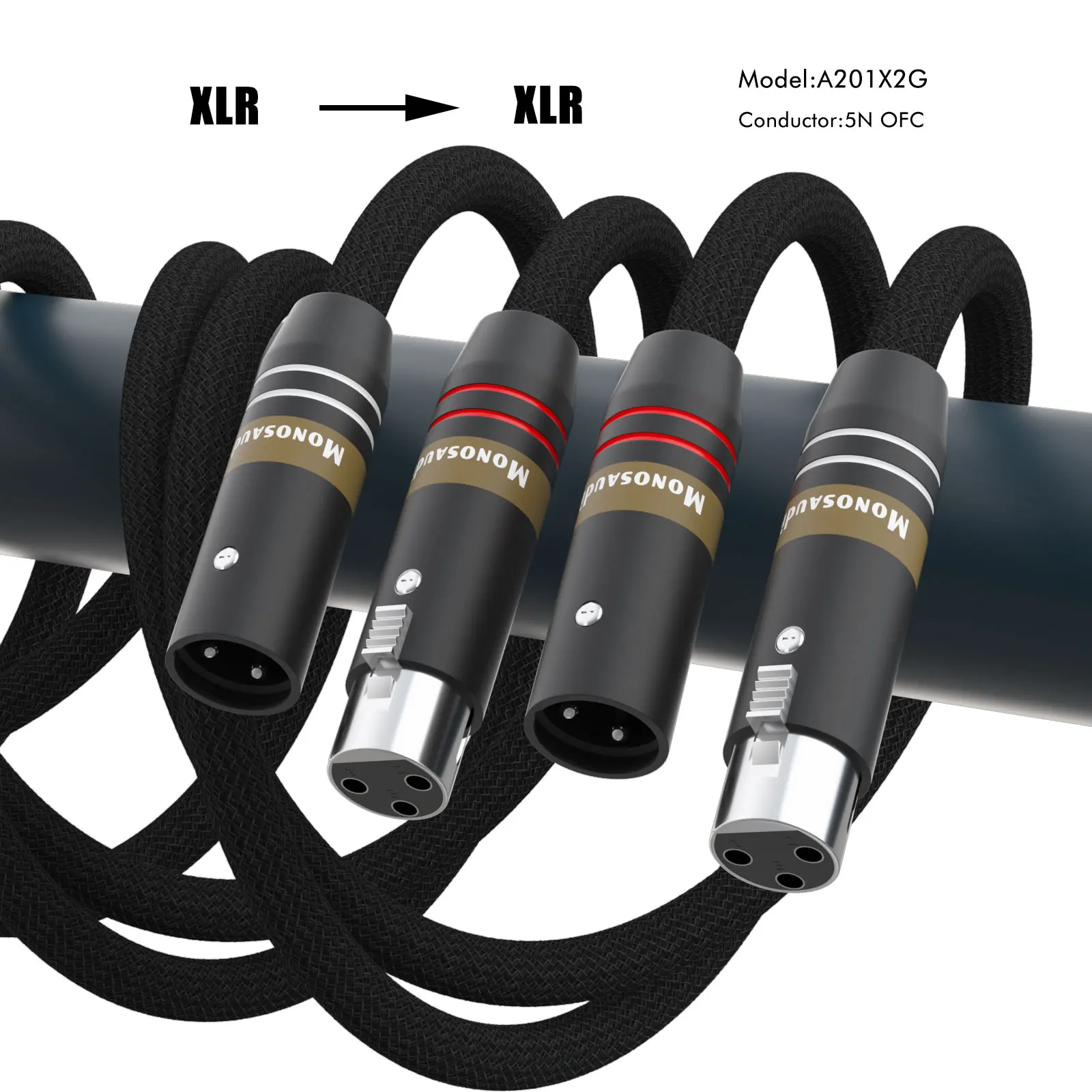 Monosaudio A201 99,99998% XLR/RCA Symmetrisches Signalkabel mit XLR-Stecker 3-polig /RCA-Audioanschlüssen für Heim-HiFi-Systeme – Detail 7