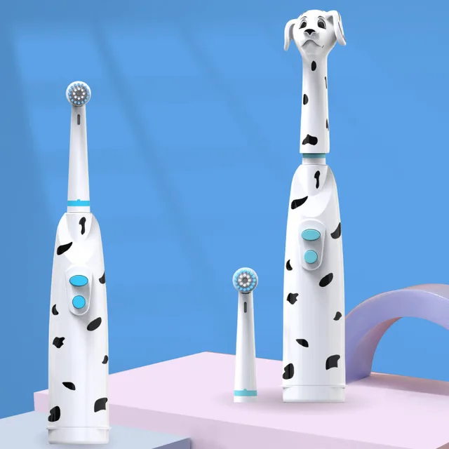 Children's Electric toothbrush kids baby spotted dog features dust cover cartoon type children round head battery 2