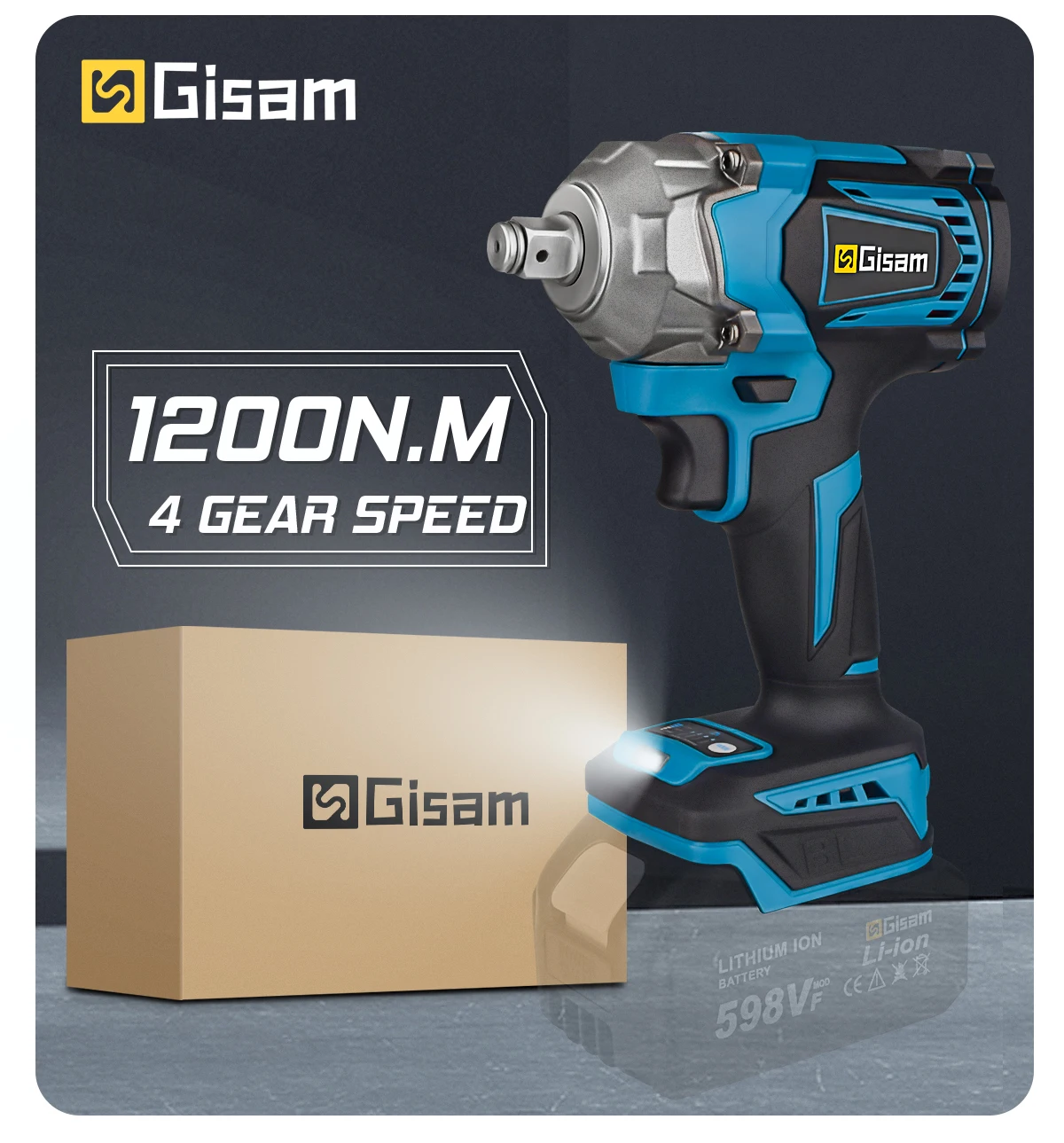 1200N.M Brushless Electric Impact Wrench 1/2 inch Cordless Wrench Screwdriver Po