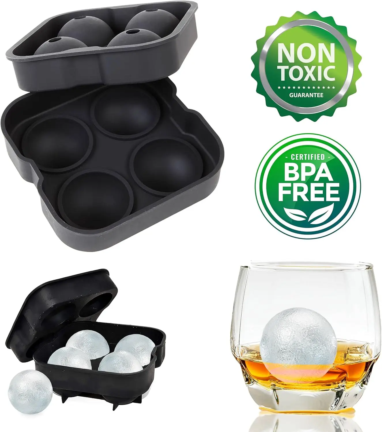 Description Picture 3 of itemIce Molds-Silicone Cube Tray With Lid-Easy Fill Release Ice Maker-Great Parties Events Whiskey Beverage Chilling Balls Sphere