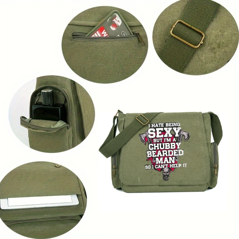 Casual Men's Messenger Bag Canvas Letter Print Large Capacity Shoulder Bag for Travel Crossbody Bag