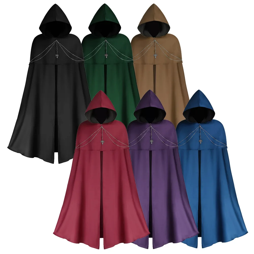 L Green Hooded Cloak Unisex Adult Cloak With Hood Halloween Christmas Cloak Vampire Witch Capecostume