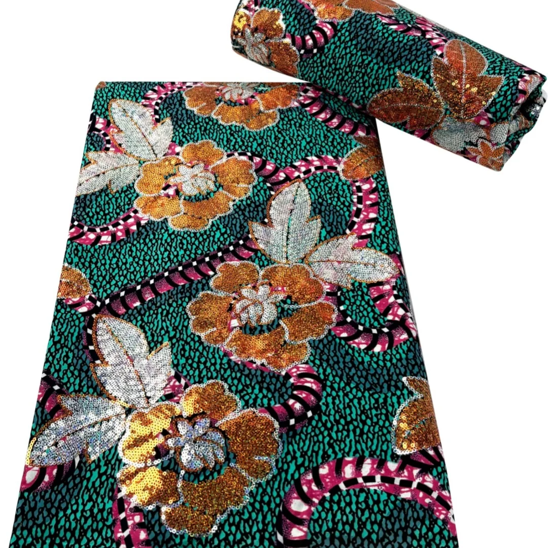 Ankara Nigeria Wax Print Fabric Embroidery Block Sequin wax Print african dress for Wedding party Y7