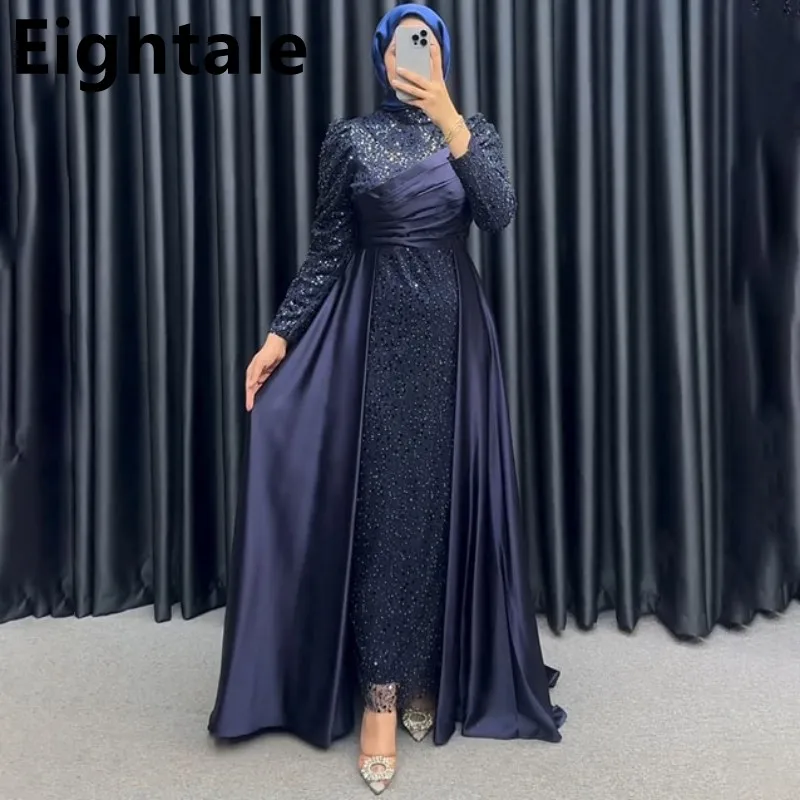 green emerald velvet dress Nude Luxury Long Sleeves Muslim Evening Dresses with Cape SS369A Light Blue / 14