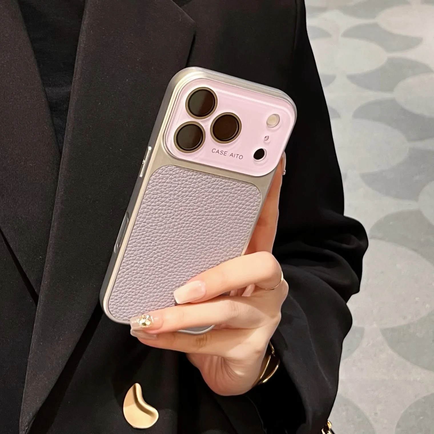 Luxury Litchi Skin Texture PU Leather Phone Case with Lens Protection Bumper