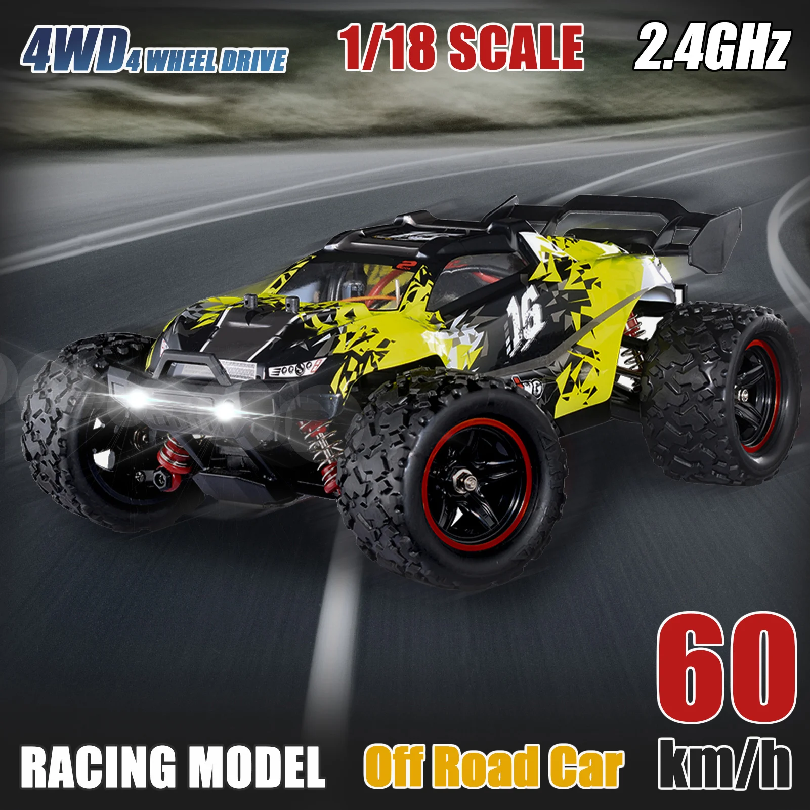 Brushless RC Car 2.4Ghz 1:18 Off Road RC Trucks 4WD 60KM/H Racing Climbing  Vehicle with Light Gift HOSPEED HS18423