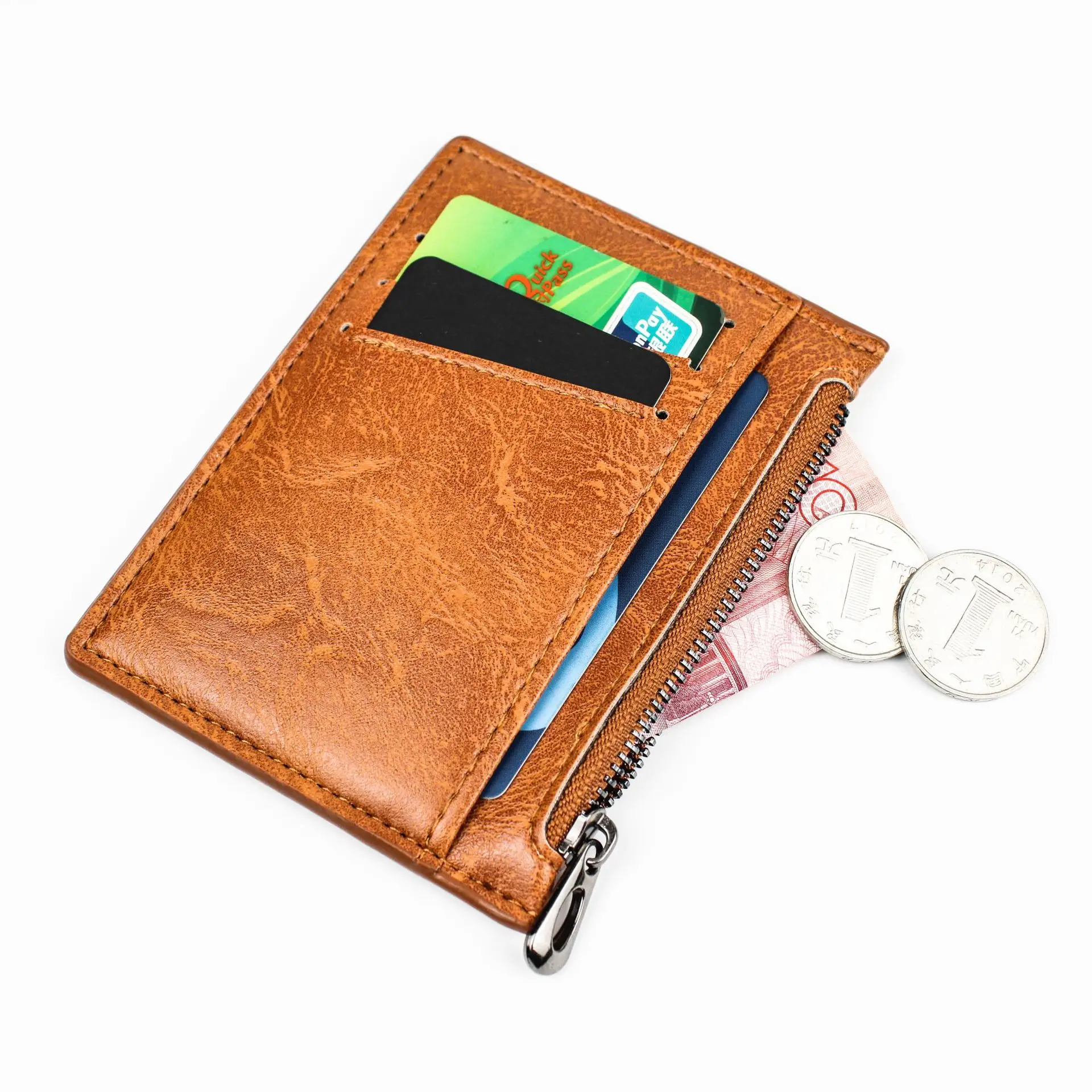 Zipper Solid Pu Leather Men Wallet Card Bank Credit ID Holder Box Multi Slot Slim Card Case Wallet Women Men Business Card Cover