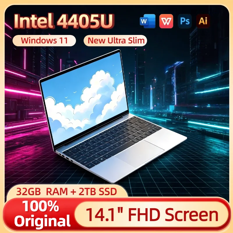 울트라 슬림 14.1인치 노트북 인텔 펜티엄 4405U 2C4T 16GB DDR4 2TB SSD 울트라 윈도우 11 1920x1080 게이밍 사무용 학습용 PC