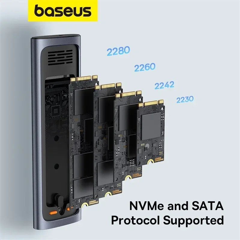 Baseus-case Ssd Nvme Sata de Protocolo Duplo M.2 para Usb tipo c 3.2 Gabinete Ssd Portátil Sata Nvme Externo - Imagem 6