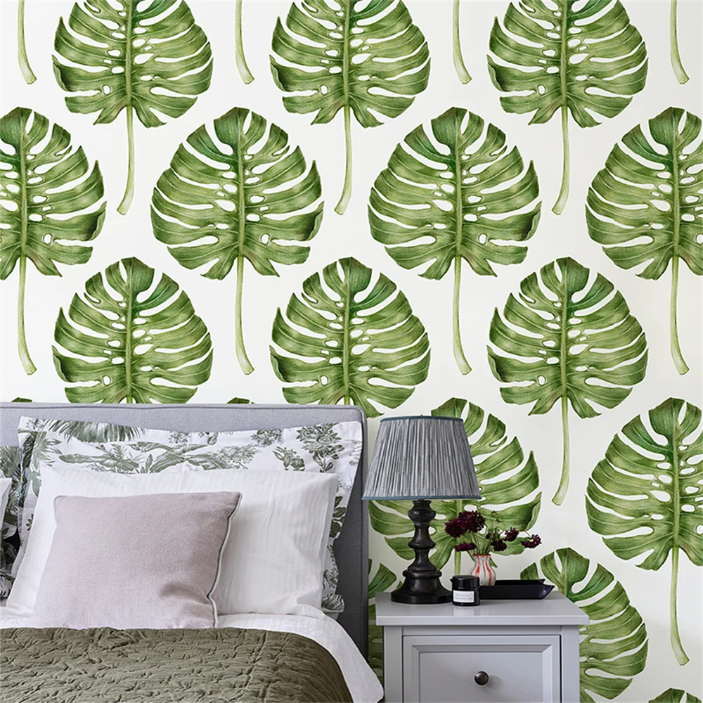 

Tropical Green Leaf Wallpaper Peel and Stick Wall Sticker Removable Palm Leaves Self-Adhesive Wallpapers for Wall Decor