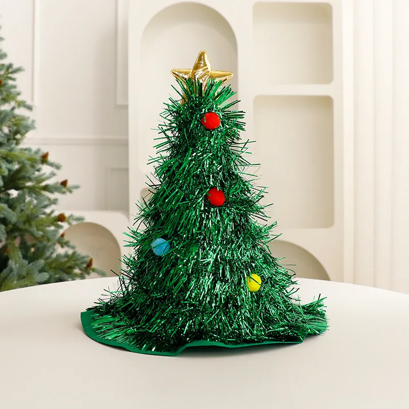 Merry Christmas Hat Green Glitter Christmas Tree Caps Decoration Xmas New Year Home Party Santa Claus Props