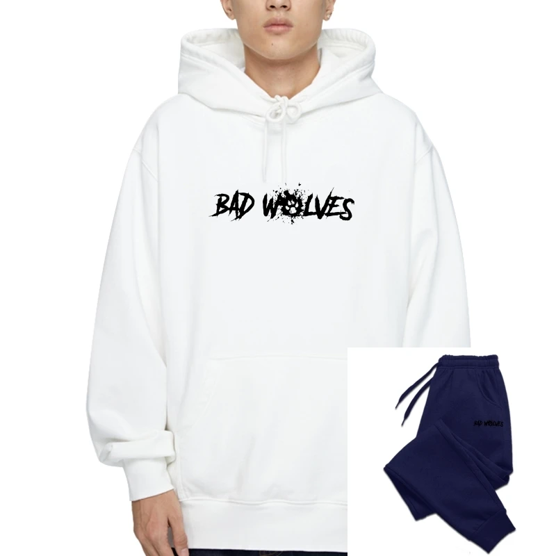 

Bad Wolves Men'S Paw Logo Fleece T-Pullover White Sportswear Hoodiess