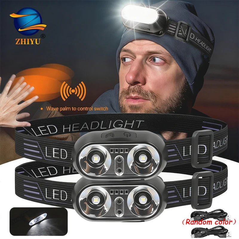 Lampes frontales LED à Induction Mini USB charge phare Camping lampe de poche LED monté sur la tête forte lumière pêche lampe torche Portable