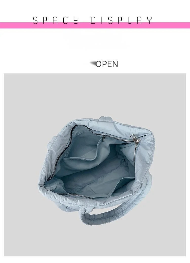 Shoulder Bag for Women Niche Simple Lightweight and Large-capacity Nylon Cloth Armpit Bag Solid Color Soft Down Cotton Handbag_voghion.com