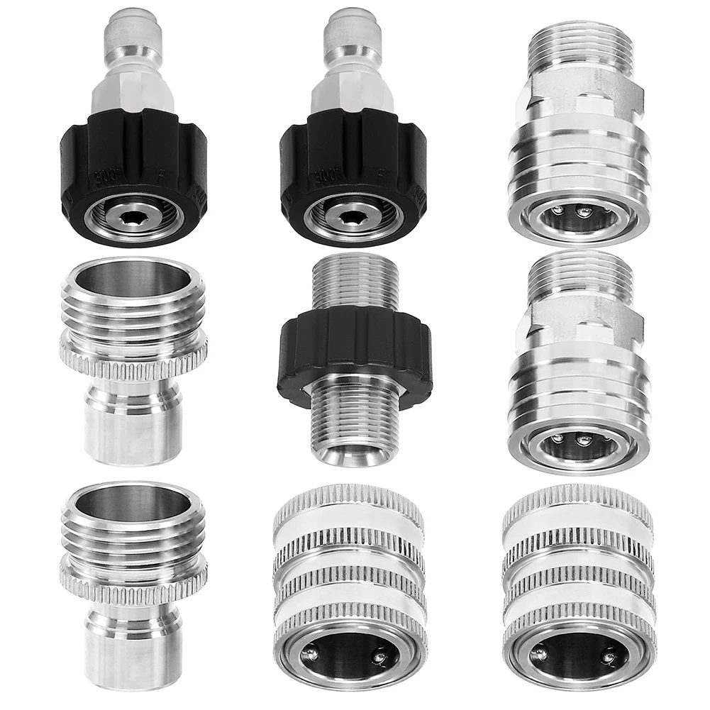 

Stainless Steel Pressure Washer Adapter Set with Electroplated Connectors M22 to 34 Plug + 12 For Quick Connect