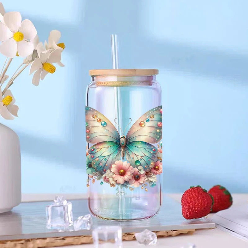UV DTF Transfer Sticker butterfly Bows For The 16oz Libbey Glasses Wraps Bottles Cup Can DIY Waterproof Decals D19634