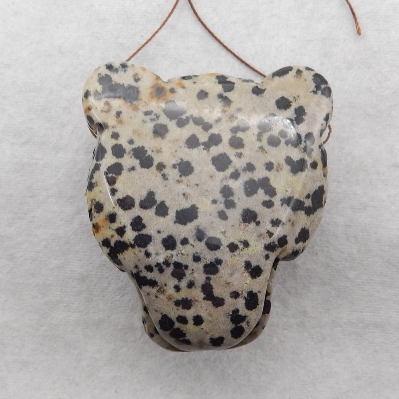 New Semiprecious Natural Stone Dalmatian Jasper Carved Bear Pendant Bead Fashion Jewelry Necklace Accessories 59x49x33mm 103g