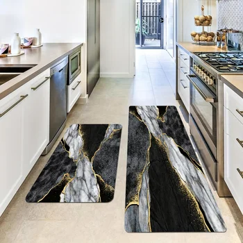 Tappetino da bagno in marmo di lusso: tappeto in flanella antiscivolo nero e grigio, tappetino morbido resistente allo sbiadimento per arredamento bagno e vanità 1