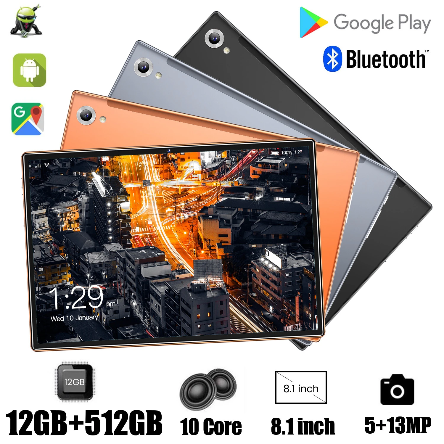 Tablet SC9863A 8.1Inch 12GB 512GB Android 11 Pad GPS GooglePlay 8000mAh 10Core 5+13MP Goo Bluetooth Keyboard Global Version PC latest tablets