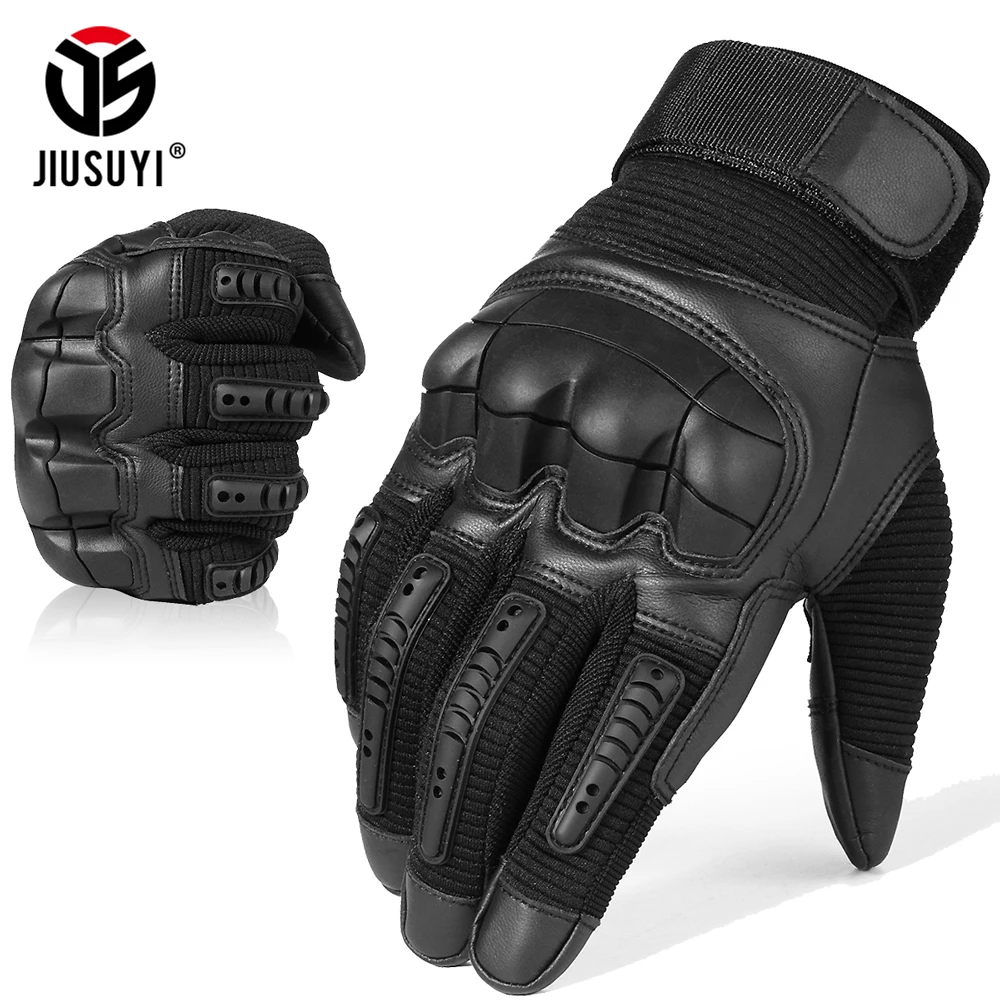 Touch Screen Tactical Rubber Hard Knuckle Full Finger Gloves Military Army Paintball Airsoft Bicycle Combat PU Leather Glove Men