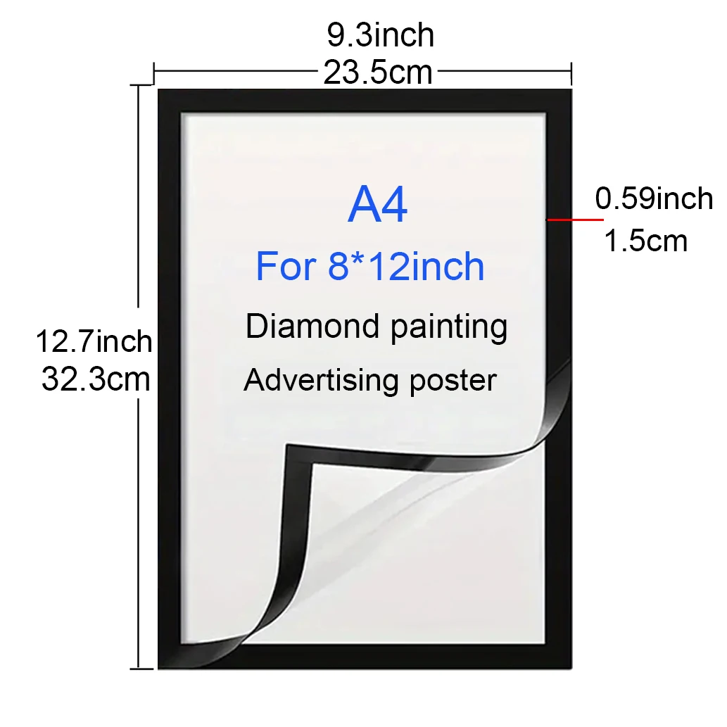 A4 Magnetic Photo Frame 8x12in Rubber Self Adhesive Soft Picture Frame Document Canvas Painting Shop Window Advertising 1/5pcs