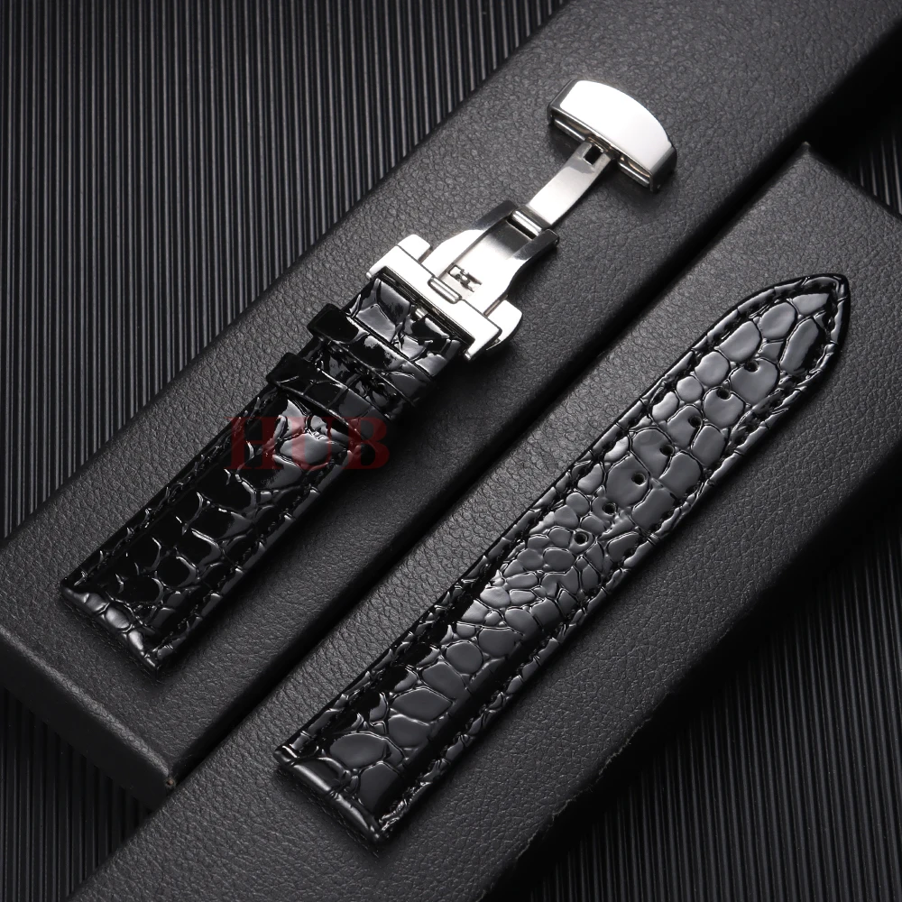 Leder-Uhrenarmbänder mit Krokodilmuster-Design, automatische Schnalle, für Herren und Damen, Business-Uhrenarmband, 12/14/16/18/19/20/22 mm Uhrenarmbänder – Detail 15