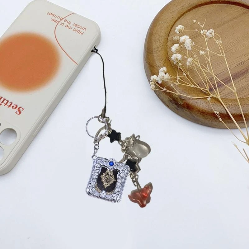 F26C Quran Book Pendants Keychains With Randomly Selected Blue Or Red Gemstones