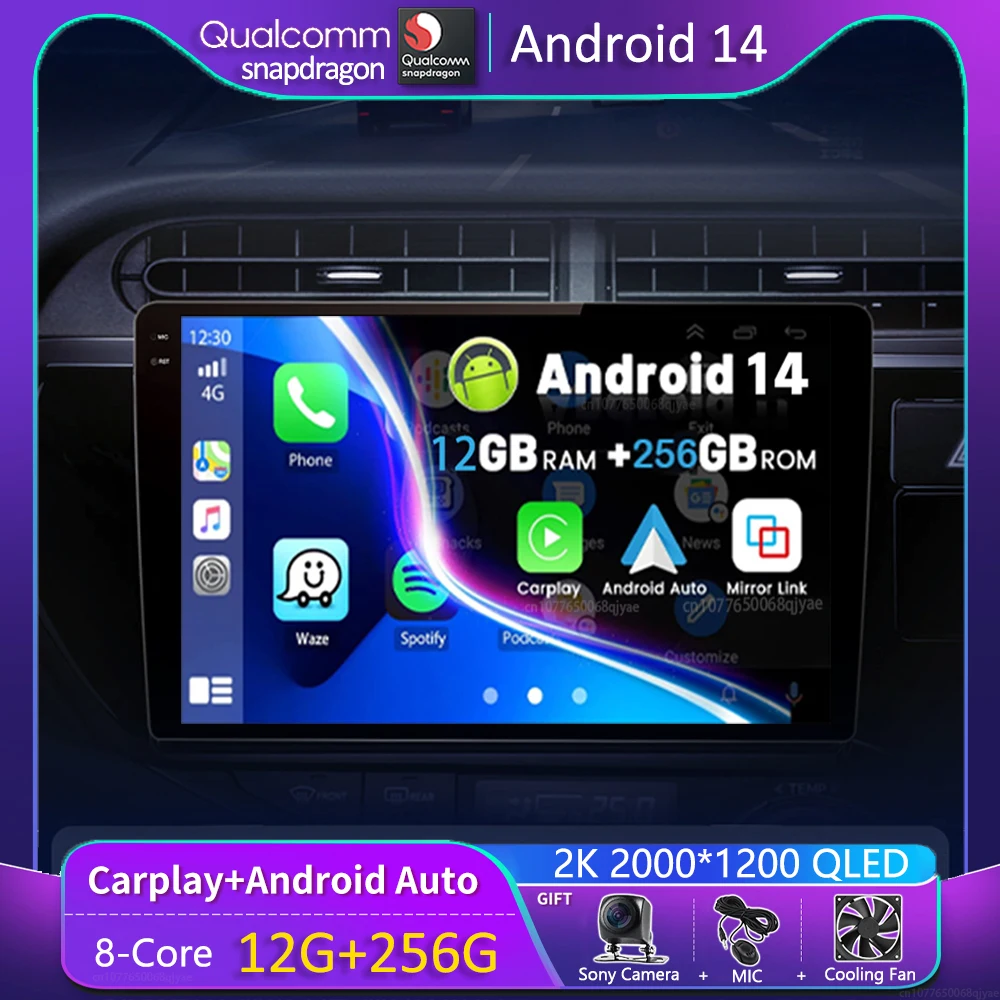 

Android 14 For Toyota Aqua LHD RHD 2011 2012 2013 2014 2017 Car Radio Navigation Multimedia Player GPS WiFi+4G Video Carplay BT
