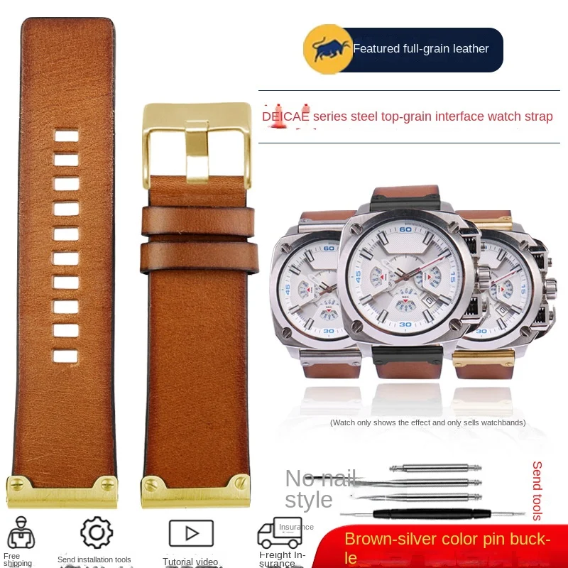 Vintage Brown Leather Watch Strap, 26mm Retro Men's Bracelet