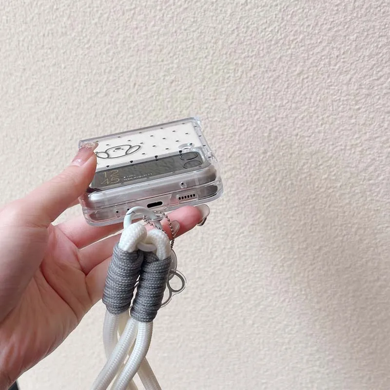 Cartoon Dog Wrist Strap Phone Case for Samsung Galaxy Z Flip6 Flip5 Flip4 Flip3 Protective Cover for Galaxy Z Flip 6 5 4 3 Capa_voghion.com