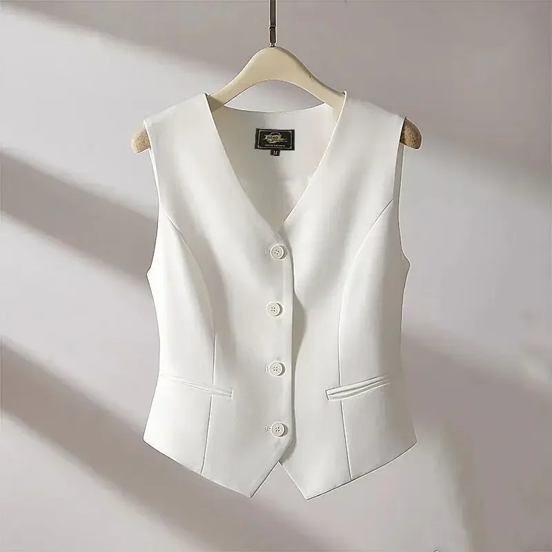 

Korean 2023 New Women's Blazer High End Casual Vest Waistcoat Female Commuting Slimming Collar Less Sleeveless Short Jacket