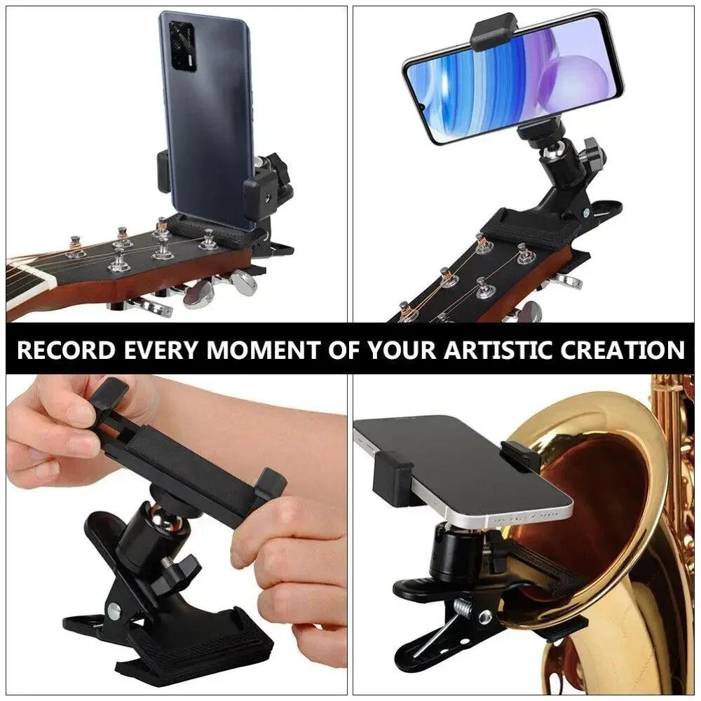 Guitar Phone Holder 1PC Guitar Phone Holder 360 &deg; Rotating Guitar Mobile Phone Stand Live Teaching Mobile Stand Accessories