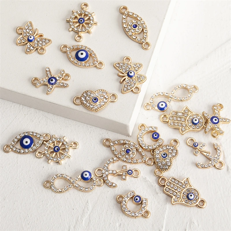 20pcs/lot Gold Color Multi-style Rhinestones Crystal Eyes Charms Pendant DIY Bracelet Necklace for Jewelry Accessories