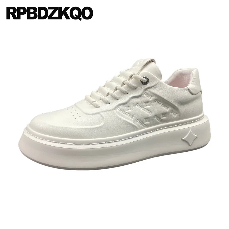 

Shoes Flatforms Flats Round Toe Men Athletic Pattern Sneakers Skate Thick Sole Sport Trainers Full Grain Leather Print Lace Up