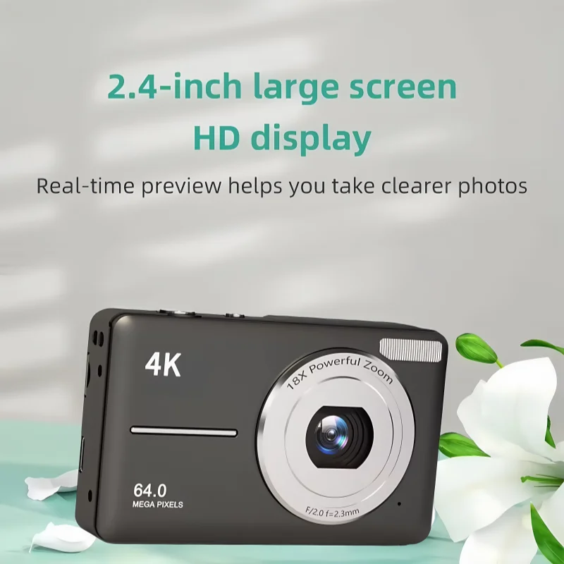 Fotocamera digitale 4K Fotocamera per vlogging con messa a fuoco automatica HD 48MP con videocamera per schermo grande da 2,4 pollici Fotografia per bambini Studenti Adulti - immagine 3