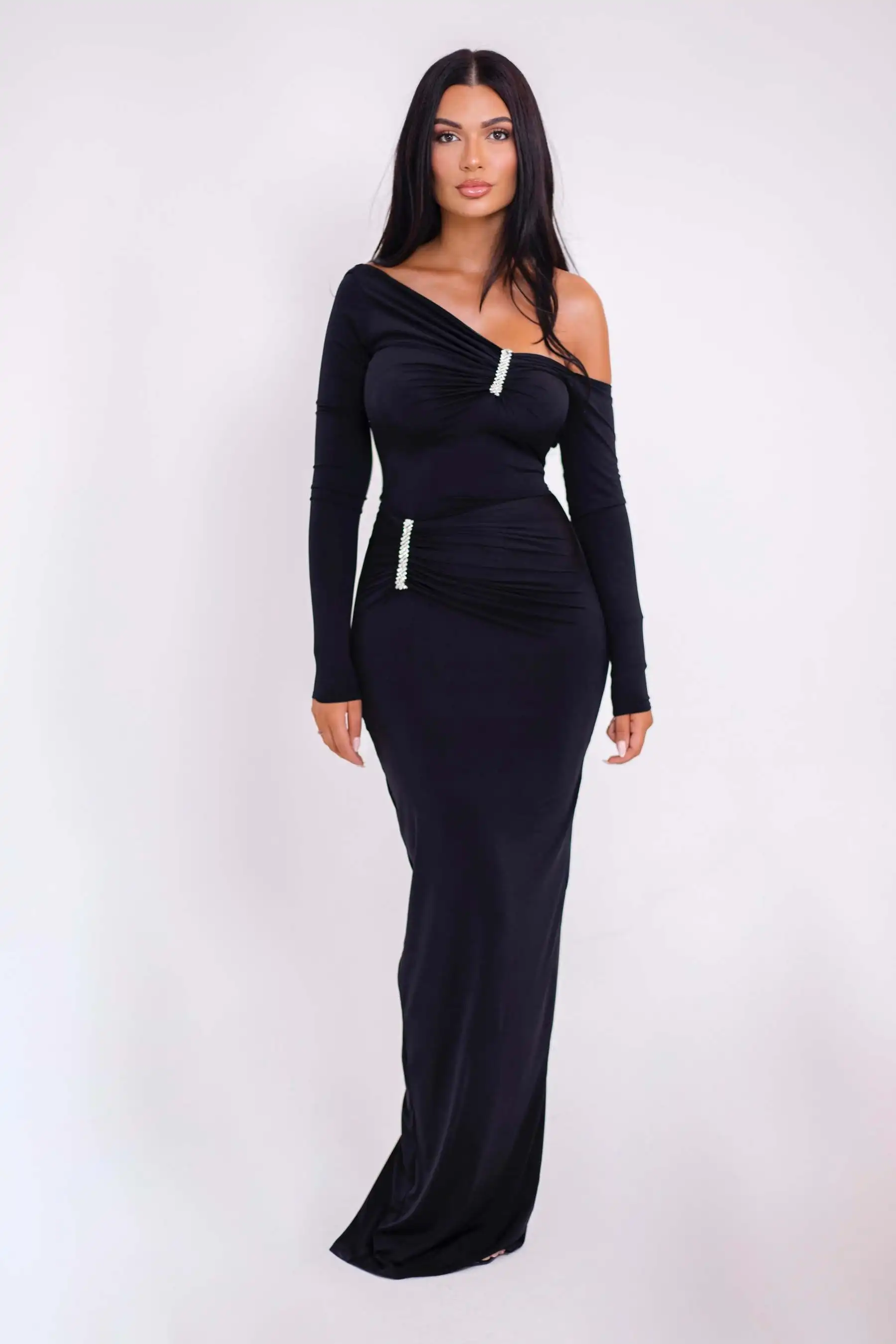 Elegant Long Sleeved Elastic Tight Irregular Dress Sexy Backless Party Evening Dress Slim Fall Vestido New Clothing