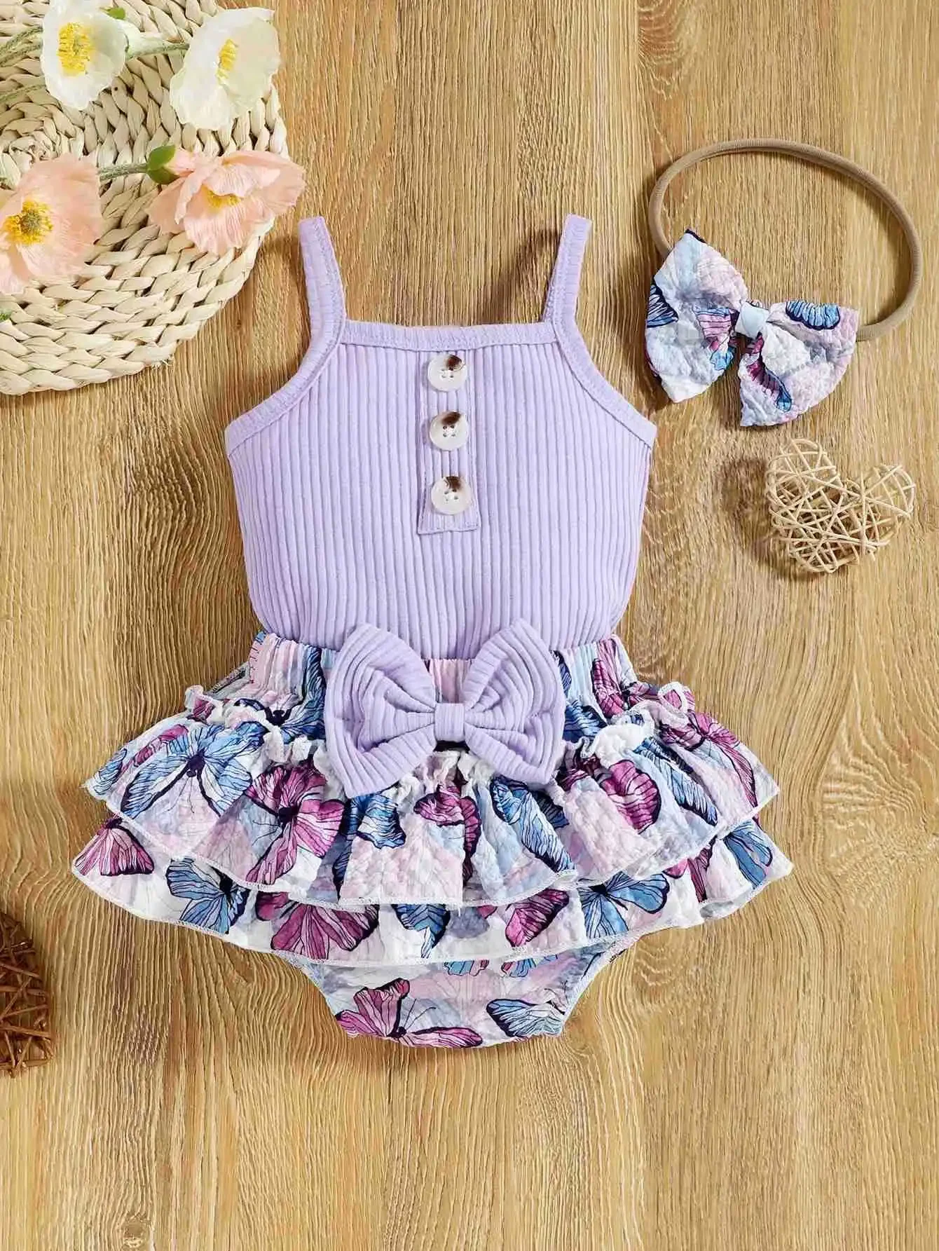 

Summer Cotton Baby Girls Rompers Newborn Princess Baby Sling Tops Printed Hem Clothing Cute Flowers Toddler Infant Romper 0-18M