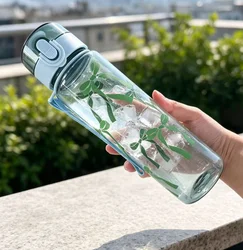 Elegant 560ML Bow - Patterned Leakproof Water Bottle - Minimalist Design, Spacious & Reusable - 560ML (Transparent Green)