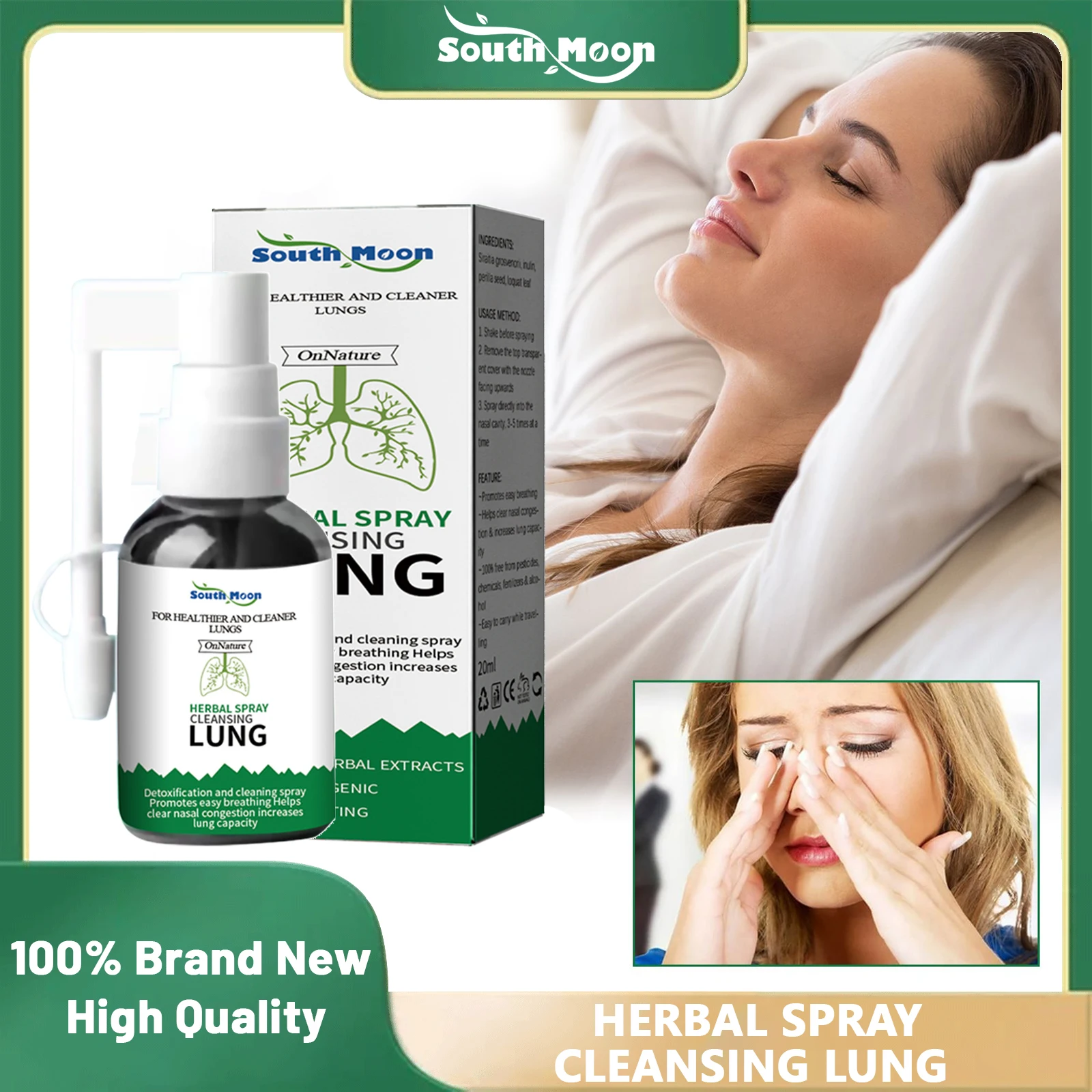 South Moon Herbal Spray Cleansing Lung Relieve Sore Throat Inflammation