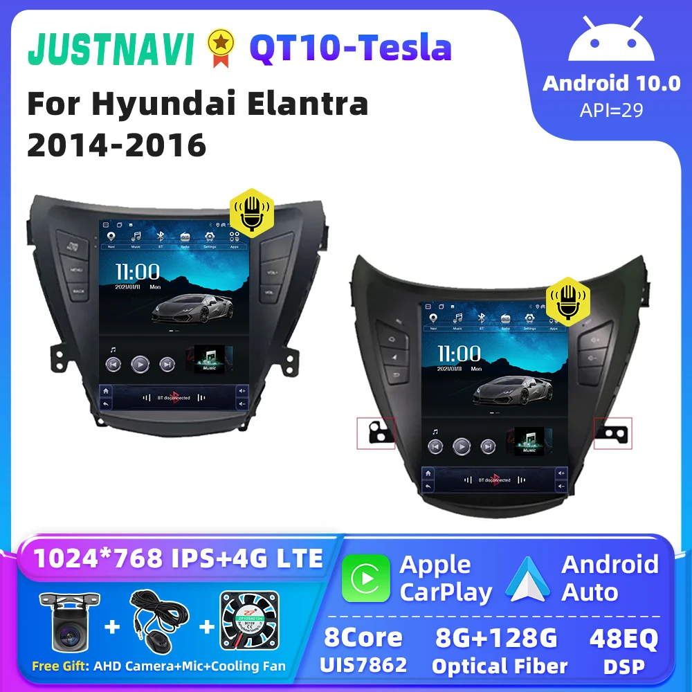 

JUSTNAVI QT10 For Hyundai Elantra 2014 2015 2016 Auto Car Radio Navigation Video Multimedia GPS Video Player Android 10 Carplay