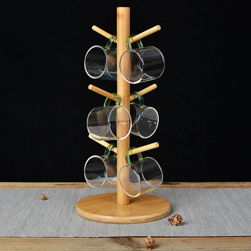 Description Picture 4 of item1pc Tree Shape Wood Coffee Tea Cup Storage Holder Stand Mug Hanging Display Rack Drinkware Shelf 6 Hooks Home Kitchen Storage